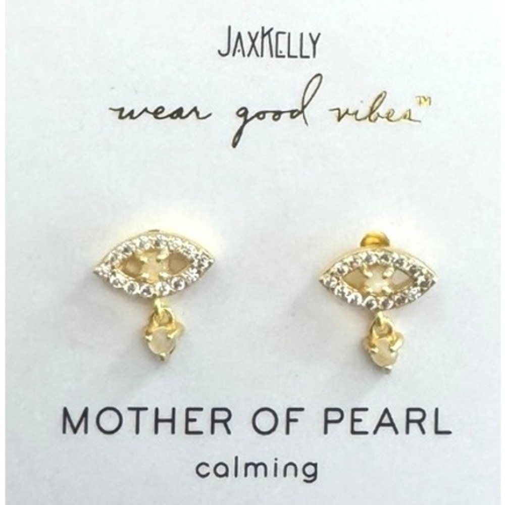 JaxKelly Mother of Pearl Eye Stud Earrings New‎ Gold Tone Dainty Minimalist Boho